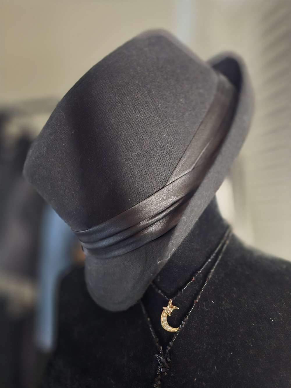 Classic Black Wool Fedora Hat with Satin Band - Women Accessories